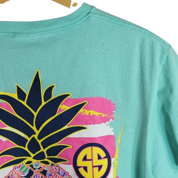 Simply Southern Women Pineapple T Shirt Green Mint Medium Floral S/S Pink READ - Picture 7 of 9
